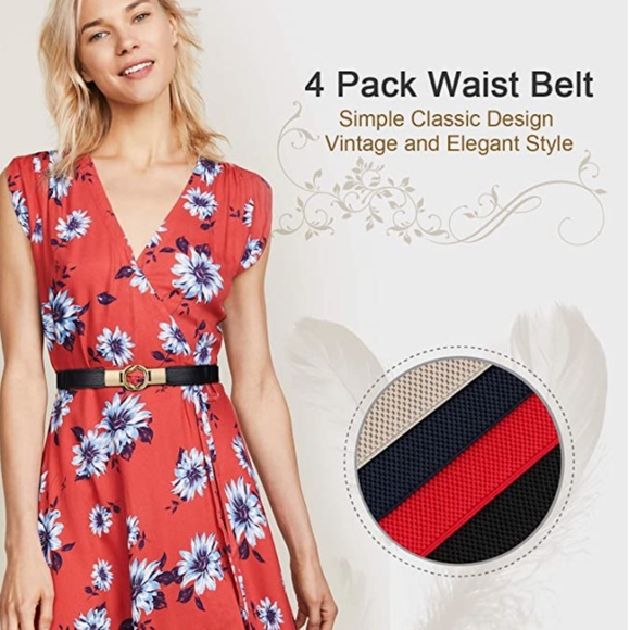 Women Skinny Belt for Dresses Retro Stretch Ladies Waist Belt Plus Size Set of 4 main image 6